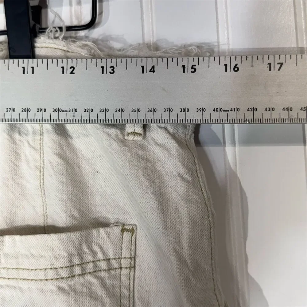 Free People Size 12 Cotton Linen Utility Mini Skirt Paperbag Waist Belted Cream‎